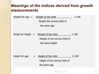 Meanings of the indices derived from growth
measurements
118
2/7/2011 S.E.
 