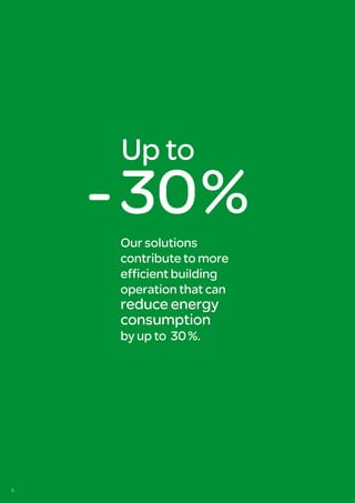 Up to
    - 30 %
     Our solutions
     contribute to more
     efficient building
     operation that can
     reduce energy
     consumption
     by up to 30 %.




8
 