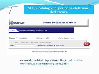 Catalogo bibliografico di Giurisprudenza
Cos’è?
 Più che un catalogo vero e proprio, costruito seguendo le regole standard di catalogazione, è
un database contenente i dati bibliografici dei libri posseduti dalle Biblioteche della Facoltà
di Giurisprudenza. Si tratta dell'unico strumento elettronico collettivo per rintracciare libri
che non sono registrati nel Catalogo del Sistema Bibliotecario Parrmense.
A che cosa serve?
 È utile per verificare se un libro, del quale si conoscono, indifferentemente, l'autore, il titolo
o i dati di edizione è presente in una delle Biblioteche della Facoltà di Giurisprudenza. Serve
anche per sapere quali opere di un autore o quali edizioni di un'opera sono possedute dalle
Biblioteche di Giurisprudenza. Può essere utile anche per cercare parole o frasi all'interno
dei titoli dei libri.
Quali dati contiene?
 Il catalogo a schede raccoglie i dati bibliografici relativi alle monografie acquisite dalla
Biblioteche di Giurisprudenza prima dell'automazione.
 I dati sono stati recuperati dalle schedine cartacee dei vecchi cataloghi topografici e non
sono stati sottoposti a nessuna verifica.
Come si accede?
 si accede da qualsiasi computer collegato ad Internet all'indirizzo
http://www.bibgiuri.unipr.it/catalogobibgiuri/catalogo.php
 
