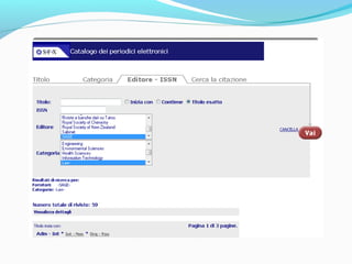 SFX
Quali dati contiene?
Contiene i dati relativi alla collezione di periodici elettronici dell’Università di
Parma. Oltre ai titoli per i quali è stato sottoscritto un abbonamento, sono
catalogati anche numerosi periodici elettronici ad accesso libero.
L’aggiornamento è quotidiano.
Chi può utilizzare SFX?
Possono usufruire di SFX e dei relativi servizi tutti gli utenti che hanno diritto ad
accedere alle risorse elettroniche dell’Ateneo collegandosi dalle postazioni
della rete di Ateneo ma anche gli utenti autenticati tramite il sistema VPN.
A che cosa serve?
Serve a verificare se una particolare rivista è disponibile online e quindi
recuperare il full-text dell’articolo che ci interessa
 