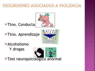 Ttno. Conducta Ttno. Aprendizaje Alcoholismo  Y drogas Test neuropsicológico anormal 