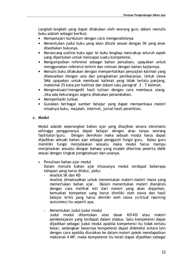 Panduan pemgembangan bahan ajar