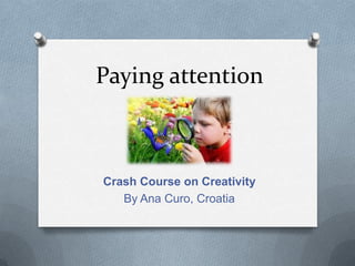 Paying attention



Crash Course on Creativity
   By Ana Curo, Croatia
 
