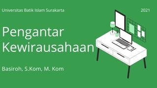 Pengantar
Kewirausahaan
Universitas Batik Islam Surakarta 2021
Basiroh, S.Kom, M. Kom
 