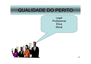 14
QUALIDADE DO PERITO
Legal
Profissional
Ética
Moral
 