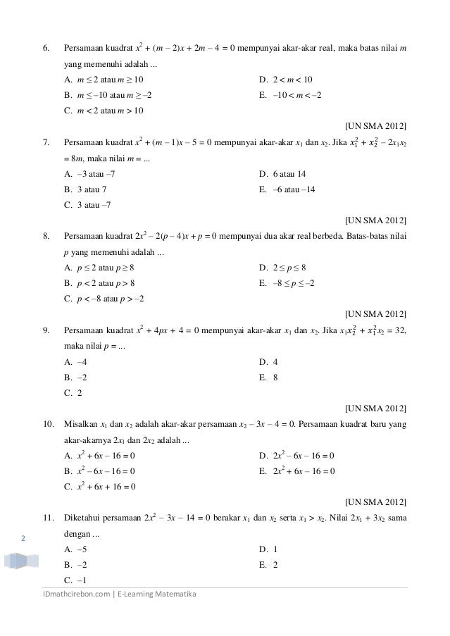 Contoh Soal Matematika Kelas 9 Persamaan Dan Fungsi Kuadrat