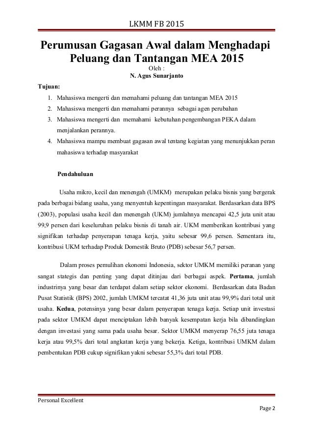 2 Perumusan Gagasan Awal Menghadapi Peluang Dan Tantangan Mea 2015 A