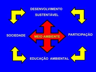 MEIO AMBIENTE
MEIO AMBIENTE
SOCIEDADE
DESENVOLVIMENTO
SUSTENTÁVEL
PARTICIPAÇÃO
EDUCAÇÃO AMBIENTAL
 