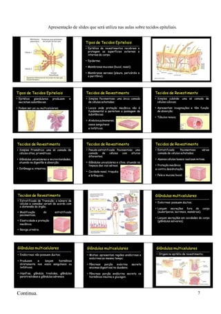 Apresentação de slides que será utiliza nas aulas sobre tecidos epiteliais.




Continua.                                                                                 7
 