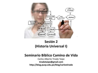 Sesión 2
       (Historia Universal I)

Seminario Bíblico Camino de Vida
          Carlos Alberto Tirado Taipe
            tiradotaipe@gmail.com
  http://blog.pucp.edu.pe/blog/carlostirado
 