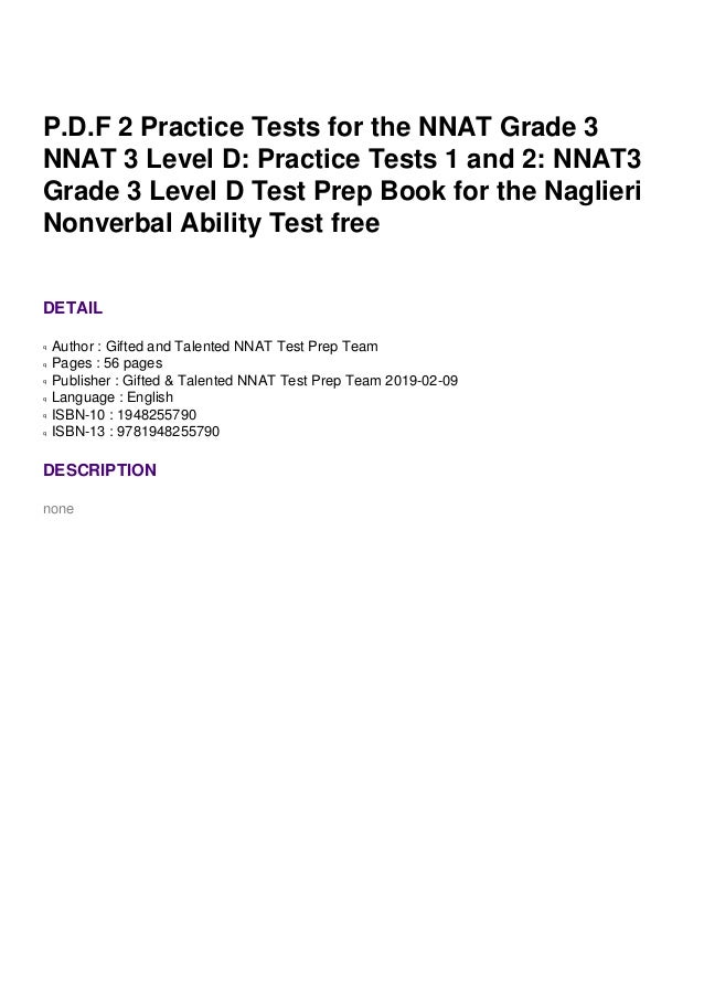 P.D.F 2 Practice Tests for the NNAT Grade 3 NNAT 3 Level D Practice