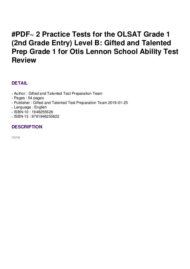 #PDF~ 2 Practice Tests for the OLSAT Grade 1 (2nd Grade Entry) Level B ...