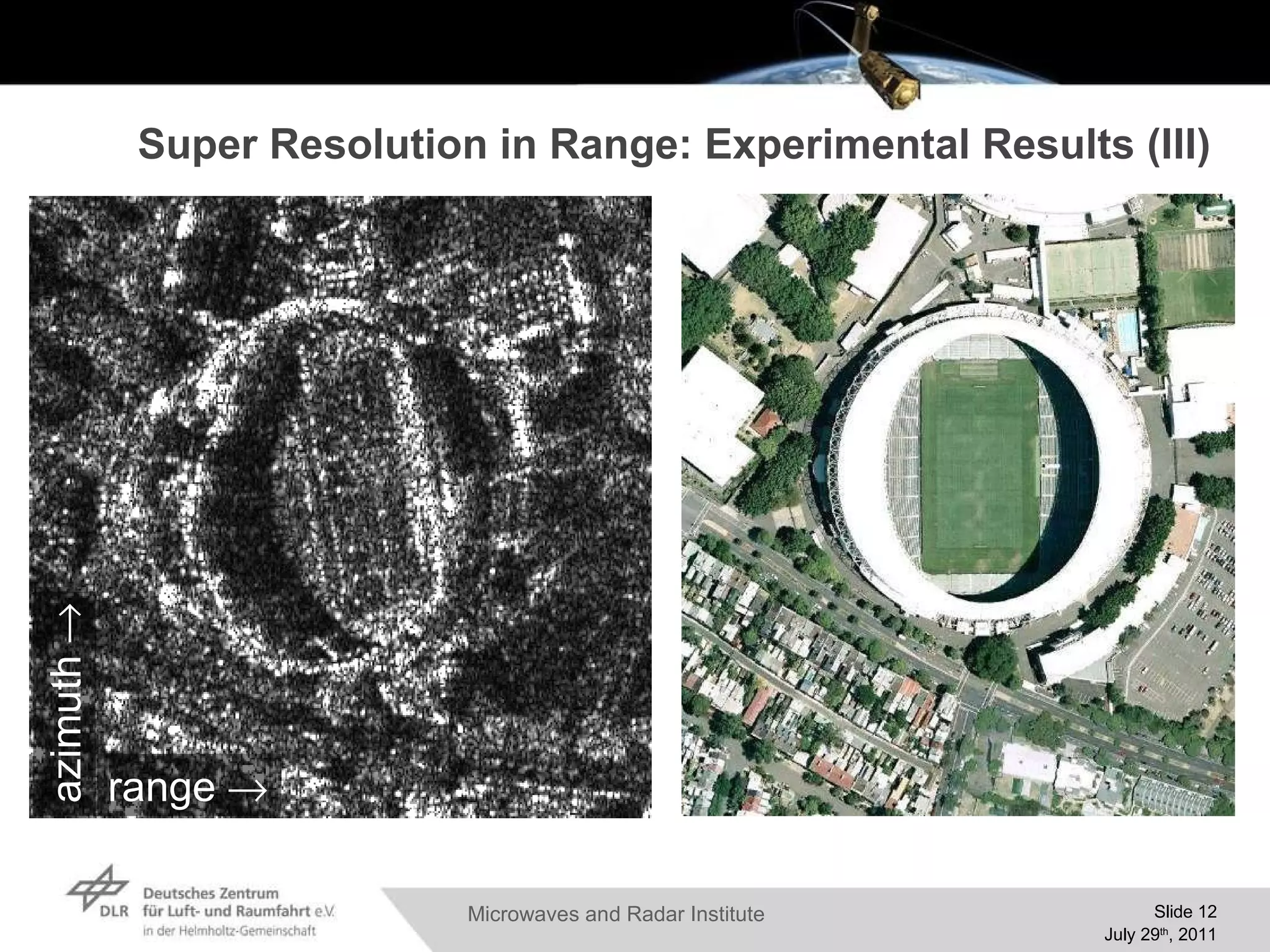 Super Resolution in Range: Experimental Results  (III) azimuth  range  