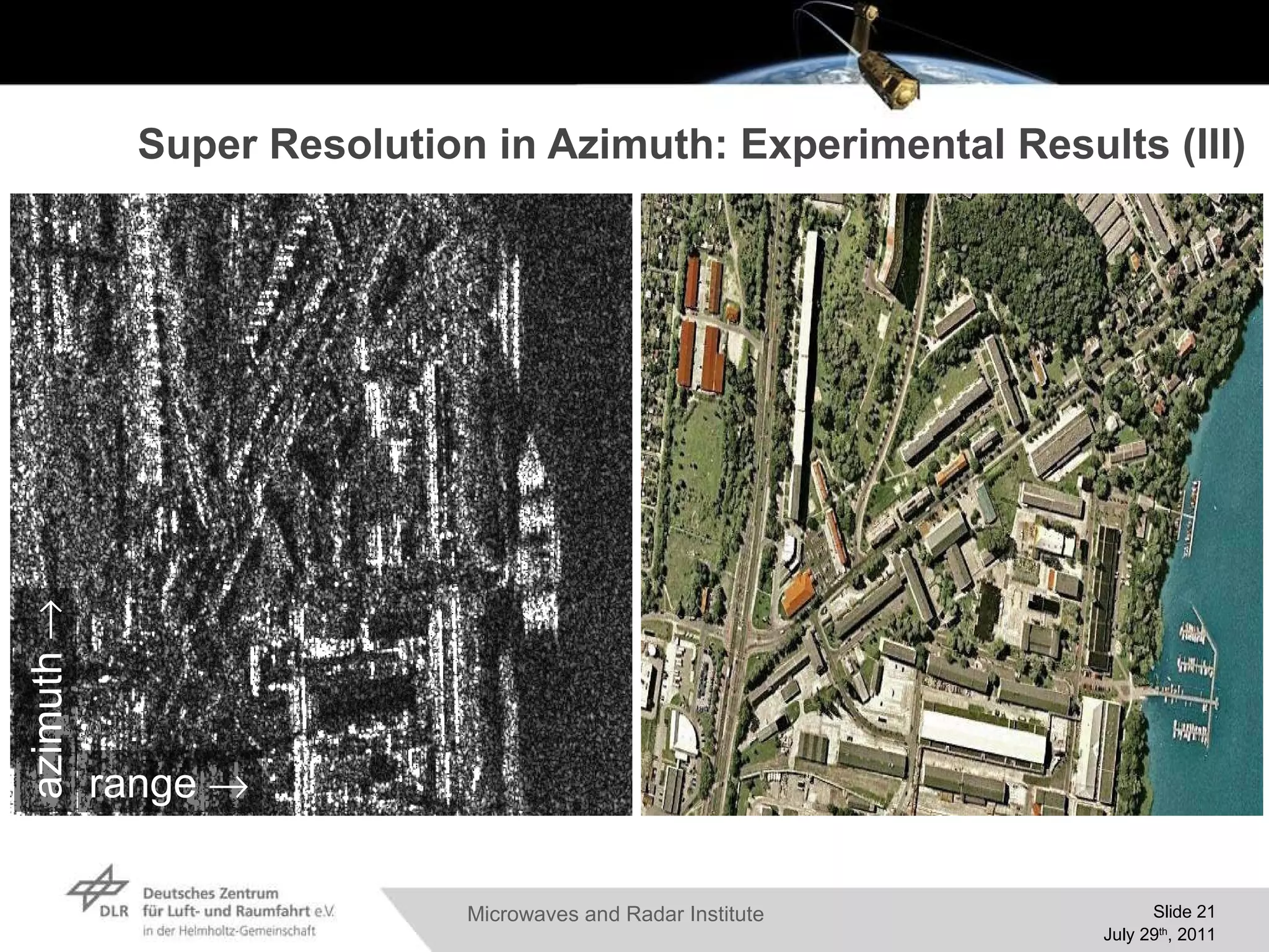 Super Resolution in Azimuth: Experimental Results  (III) azimuth  range  