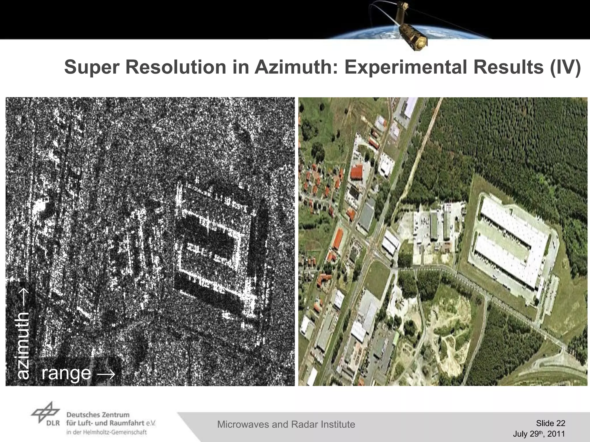 Super Resolution in Azimuth: Experimental Results  (IV) azimuth  range  