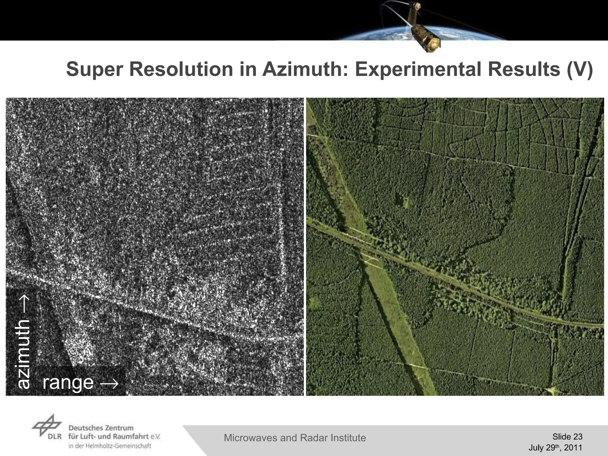 Super Resolution in Azimuth: Experimental Results  (V) azimuth  range  azimuth  range  