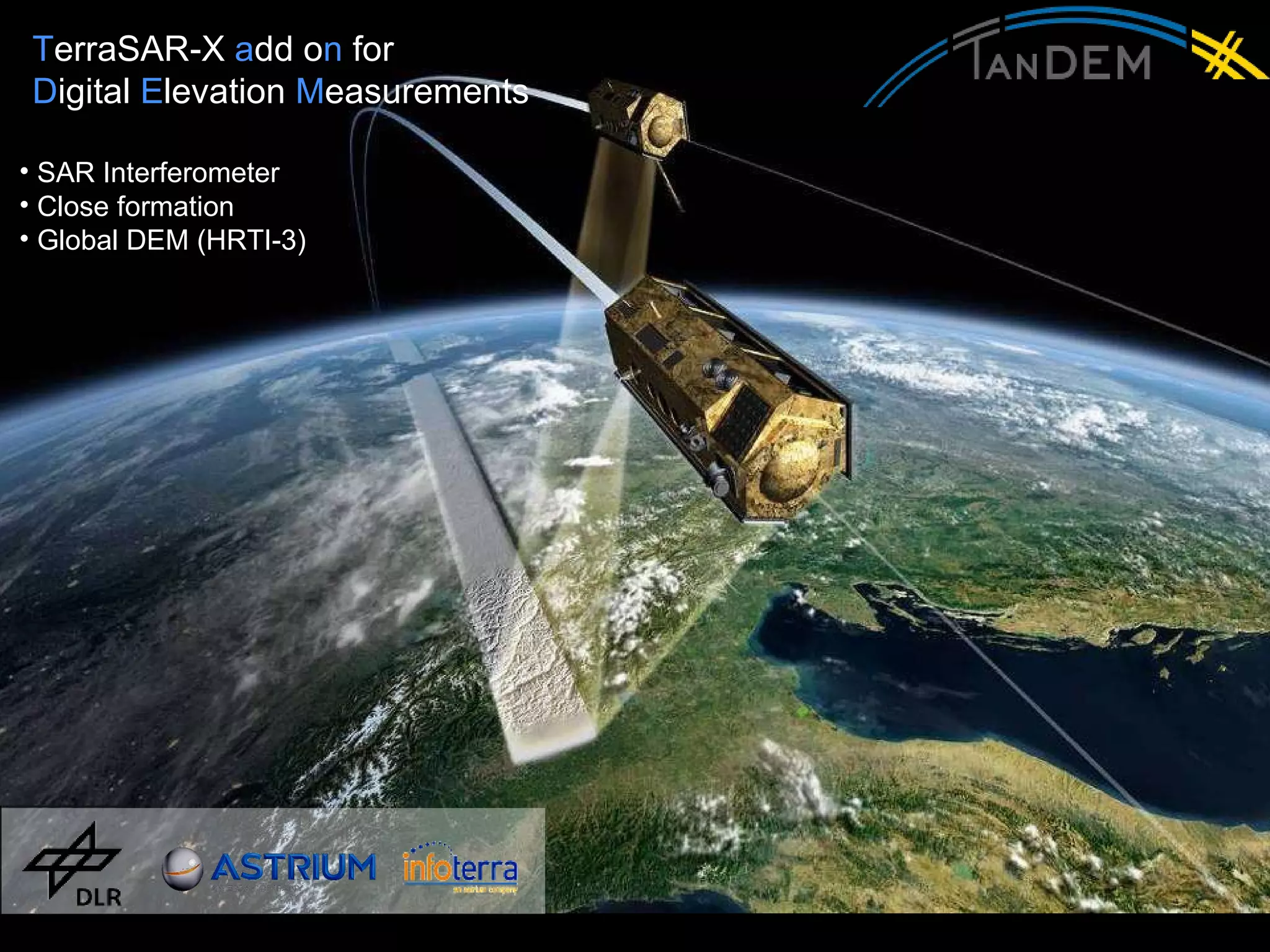 VU   > Alberto Moreira SAR Interferometer Close formation Global DEM (HRTI-3) T erraSAR-X  a dd o n  for  D igital  E levation  M easurements 