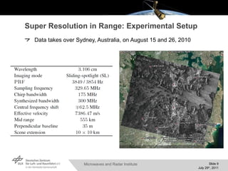 Super Resolution in Range: Experimental Setup Data takes over Sydney, Australia, on August 15 and 26, 2010 