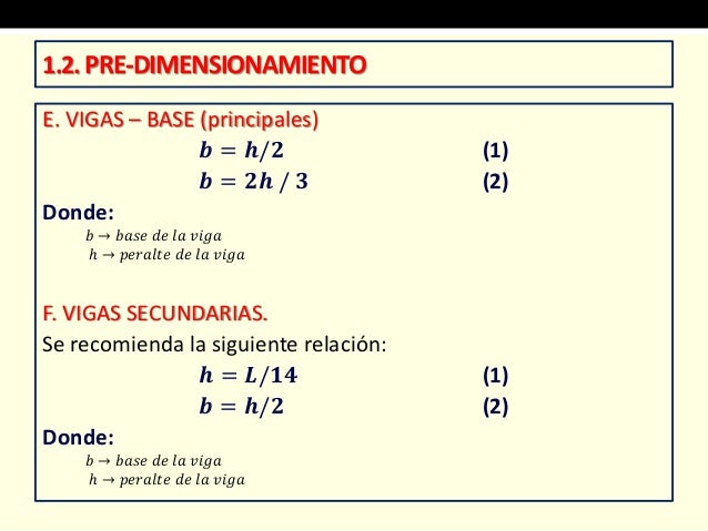 Predimensionamiento de vigas principales y secundarias