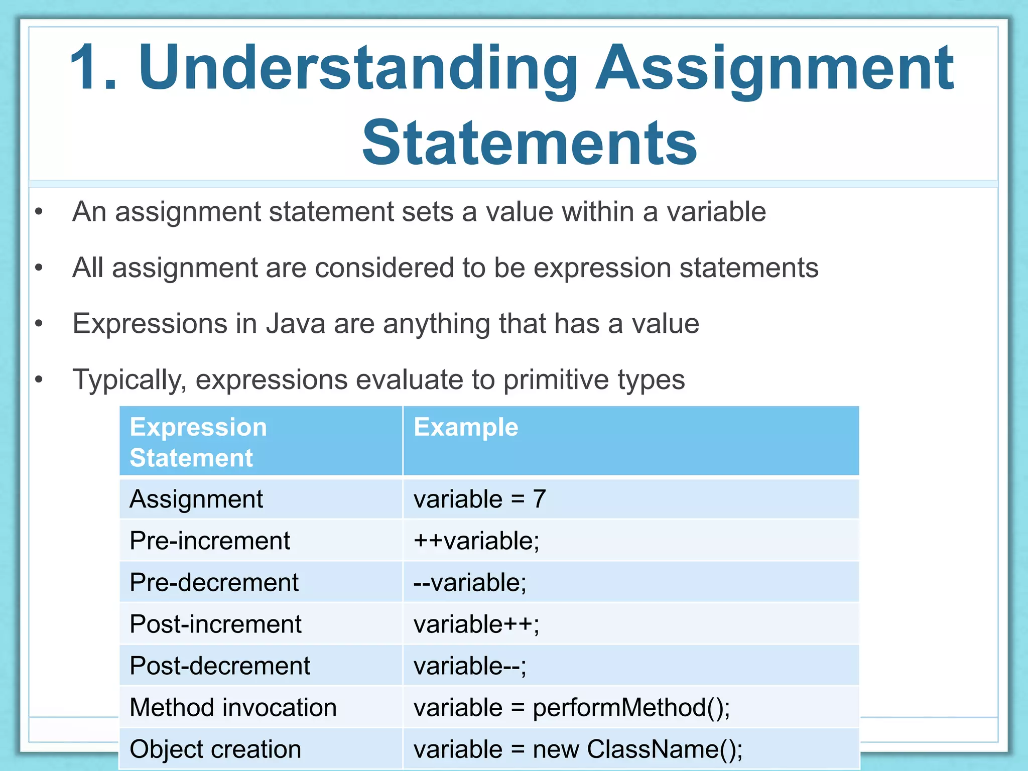 OCA JAVA - 2 Programming with Java Statements | PPT