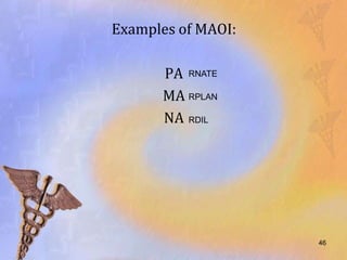 Examples of MAOI:

      PA RNATE
      MA RPLAN
      NA RDIL




                    46
 