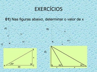 Relação fundamentalExiste uma outra relação importante entre seno e cosseno de um ângulo.Exemplo:Conhecendo o valor de senα=   ,α ângulo agudo, determine cosα e tgα: