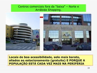 Centros comerciais fora da “baixa” – Norte e Arrábida Shopping. Locais de boa acessibilidade, solo mais barato,  aliados ao estacionamento (gratuito) E PORQUE A POPULAÇÃO ESTÁ CADA VEZ MAIS NA PERIFERIA 