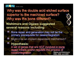 Nishimura and Ogawa suggested
several reasons including:


  Might it be an implant dependent mechanism?"



                                   Ogawa and Nishimura,
                                   2000, 2002, and 2003!
 