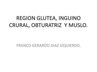 REGION GLUTEA, INGUINO
CRURAL, OBTURATRIZ Y MUSLO.


  FRANCO GERARDO DIAZ IZQUIERDO.
 