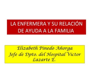 LA ENFERMERA Y SU RELACIÓN DE AYUDA A LA FAMILIA  Elizabeth Pinedo Añorga Jefe de Dpto. del Hospital Víctor Lazarte E.  
