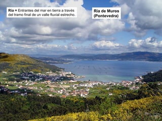 Ría de Muros (Pontevedra) Ría =  Entrantes del mar en tierra a través del tramo final de un valle fluvial estrecho. 