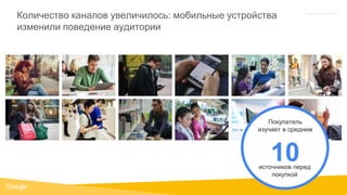 Proprietary + Confidential
Количество каналов увеличилось: мобильные устройства
изменили поведение аудитории
10источников перед
покупкой
Покупатель
изучает в среднем
 