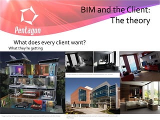 BIM and the Client:
                                                                                                                    The theory

                 What does every client want?
          What they’re getting




                                                                                        Image courtesy of: http://www.trinity3d.com/Archinteriors-Vol.-10.html




Image courtesy of: http://usa.autodesk.com/3ds-max/customers/#channels_3ds Max Design   Image courtesy of: http://usa.autodesk.com/3ds-max/customers/#channels_3ds
                                                                                        Max Design
 