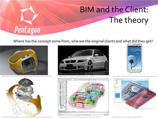 BIM and the Client:
                                                                                                                   The theory

                 Where has the concept come from, who are the original clients and what did they get?




http://www.ashlar.com/success-stories/watching-conceptual-design-take-form/   http://www.netcarshow.com/wald/2008-bmw_3-series/                 http://www.samsung.com/uk/consumer/mobile-devices/smartphones




http://www.ashlar.com/success-stories/watching-conceptual-design-take-form/   http://hinnopi.com/the-story-of-how-cad-took-the-auto-industry/   http://www.comsol.com/products/cad-import/
 