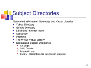 Sunject Directory 2 searching and finding information sources-khalid | PPT