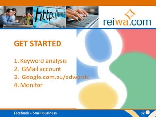 GET STARTED1. Keyword analysis2.  GMail account3.  Google.com.au/adwords4. Monitor
