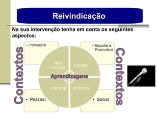 Reivindicação  Na sua intervenção tenha em conta os seguintes aspectos: 