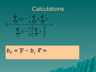 Calculations _   _ b 0  = y – b 1  x = 