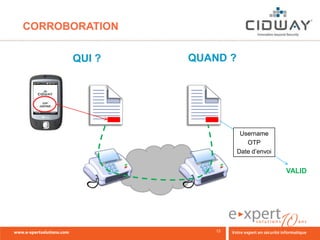 CORROBORATION


      QUI ?     QUAND ?




                           Username
                             OTP
                          Date d’envoi


                                         VALID
 