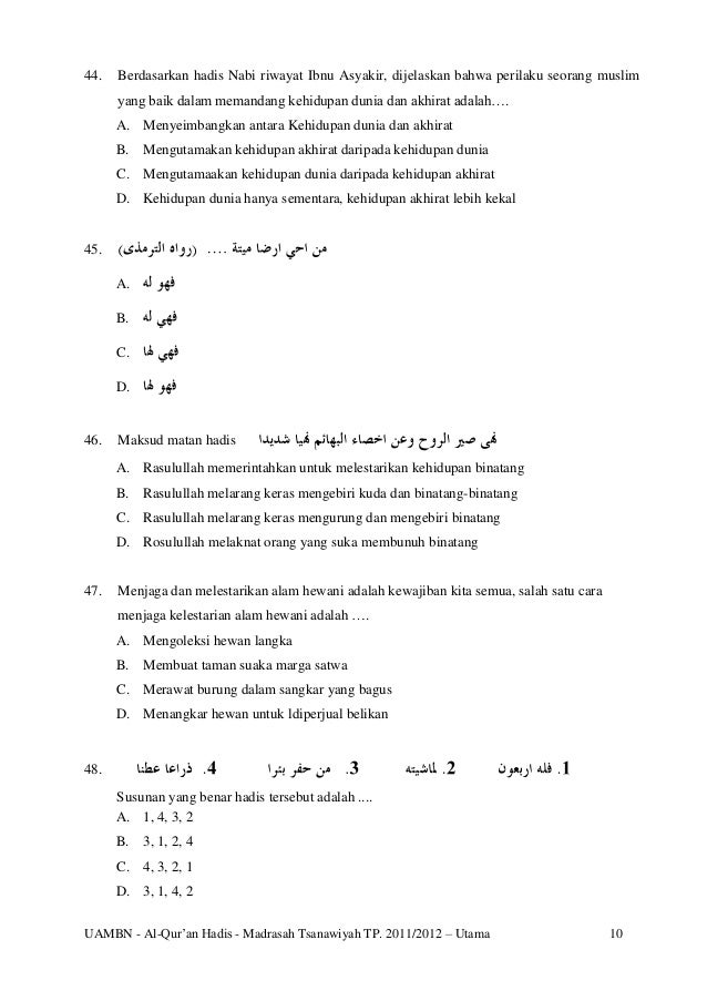 Koleksi 9 Soal Usbn Quran Hadis