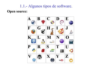 1.1.- Algunos tipos de software.
Open source:
 