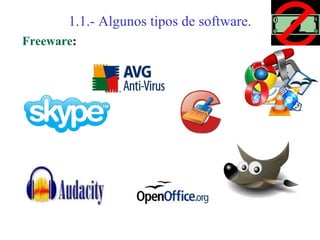 1.1.- Algunos tipos de software.
Freeware:
 