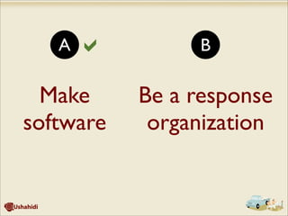 Make
software
Be a response
organization
A B
 