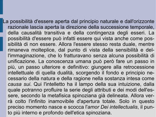 Sulla base ed a fianco di questa doppia triangolazione – in apertura e chiusura – che costituisce la quadratura fondamentale degli  affetti primari , Spinoza accosta e fa penetrare il duplice rapporto dell'interno con l'esterno (con la causa esterna) denominato  amore  oppure al contrario  odio  (principali  affetti secondari ). Dalle diverse possibili combinazioni della mente con le cause esterne, con i nostri comportamenti e con la dimensione temporale nasce la cascata degli affetti secondari.  
