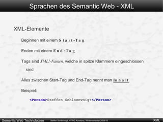 Diese Vorlesung  hat das Thema  Semantic Web . HTML hat eine feste Menge von Tags (Vokabular) 