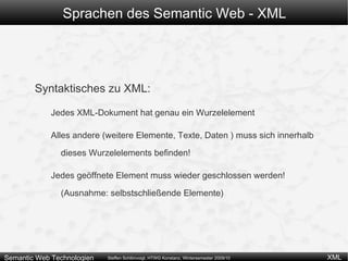 Sprachen des Semantic Web - XML XML verwendet wie HTML Tags 