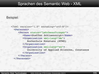 Mit XML kann man (beliebige) Markup-Sprachen definieren 