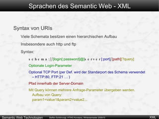Sprachen des Semantic Web - XML Syntaktisches zu XML: Jedes XML-Dokument hat genau ein Wurzelelement 