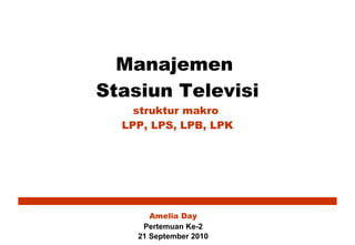 Manajemen  Stasiun Televisi struktur makro  LPP, LPS, LPB, LPK Amelia Day Pertemuan Ke-2 21 September 2010 