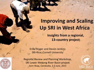 Improving and Scaling
Up SRI in West Africa
Erika Styger and Devon Jenkins
SRI-Rice, Cornell University
Regional Review and Planning Workshop,
SRI Lower Mekong River Basin project
Siem Reap, Cambodia, 2-3 June, 2015
Insights from a regional,
13-country project
 